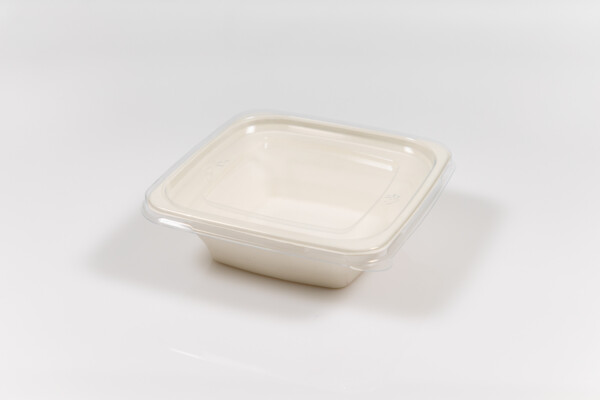 Caserolă biodegradabilă pătrată pentru salată cu capac, 24oz, 18x18x8 cm [50 buc]