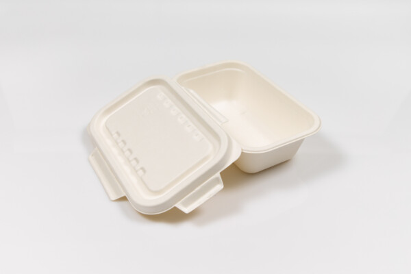 Caserolă biodegradabilă din trestie de zahăr, dreptunghiulară, cu capac 750 ml [50 buc]